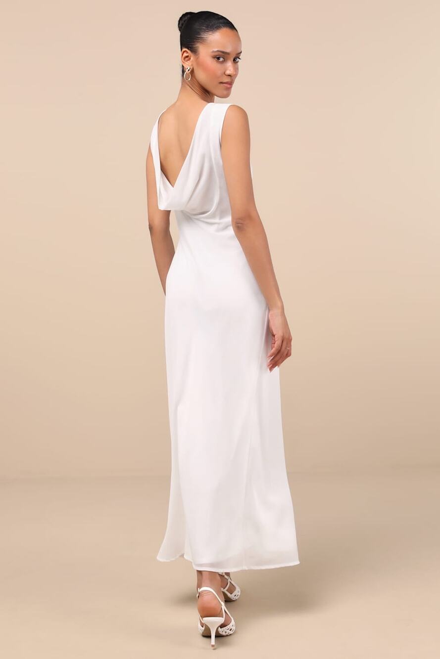 NWT Lulus Yaneli White Boat Neck Cowl Back Maxi Dress Gala Banquet Wedding Sz XL